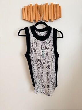 Bimba Y Lola Sleeveless Black & White Printed Knit Tank Top